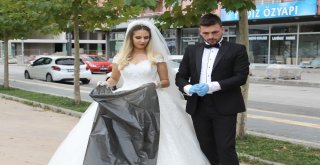 Gelin Ve Damat Düğün Öncesi Çevreyi Temizledi