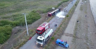 Metanol Yüklü Tanker Devrilip Alev Aldı