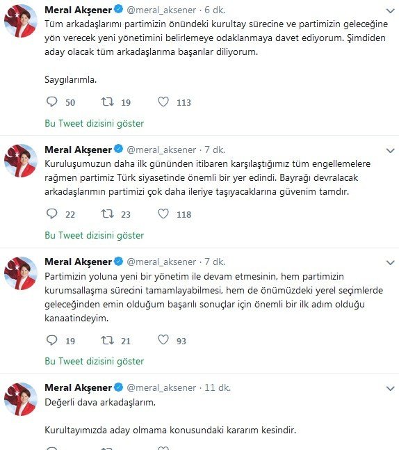 İyi Parti Genel Başkanı Meral Akşener, Kurultayda Aday Olmayacağı Kararının Kesin Olduğunu Açıkladı.