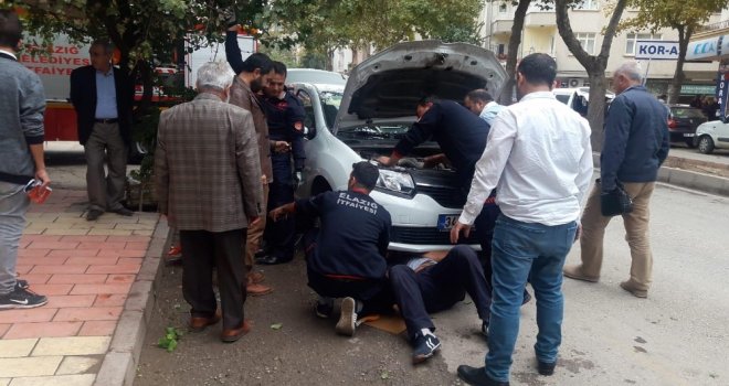 Otomobilin Motorunda Sıkışan Kediyi İtfaiye Kurtardı